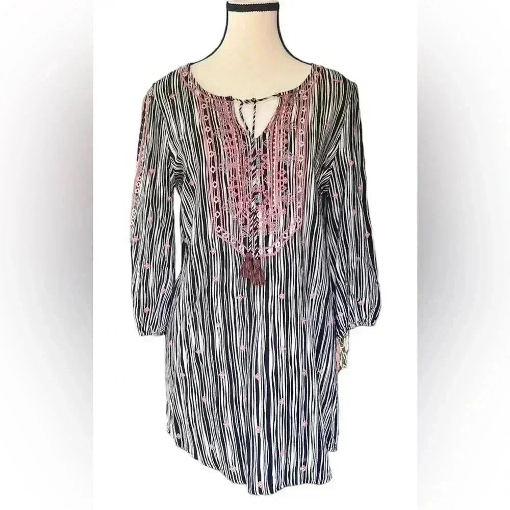 THML women’s Embroidered Tassel bohemian Tunic Sz L